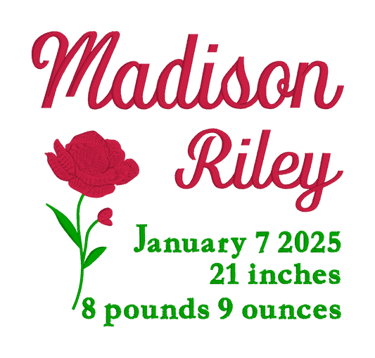 Embroidered Birth Flower Name Art