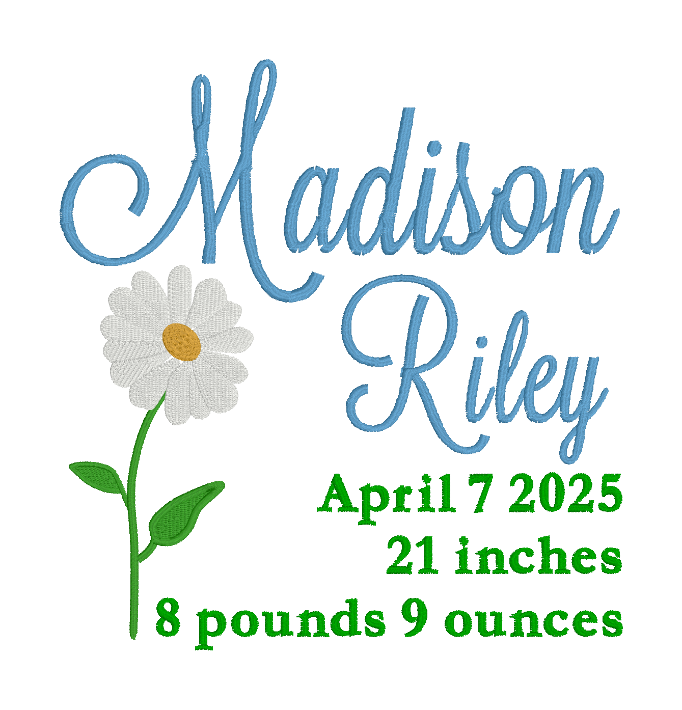 Embroidered Birth Flower Name Art