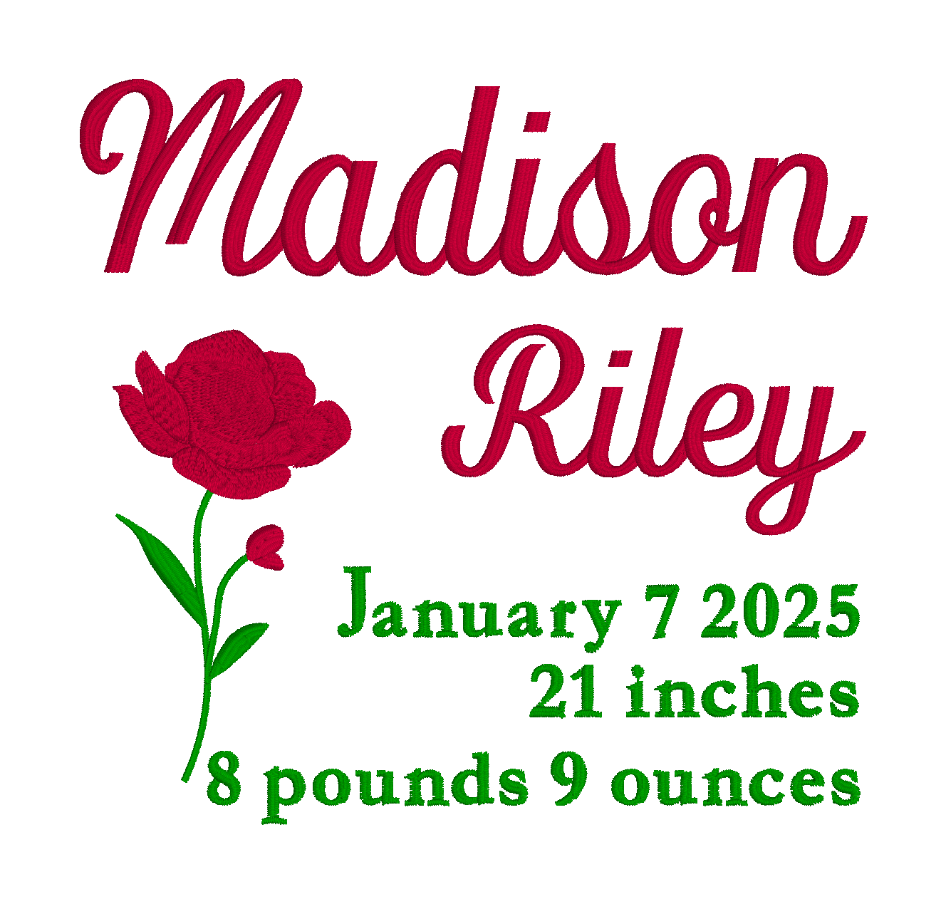 Embroidered Birth Flower Name Art