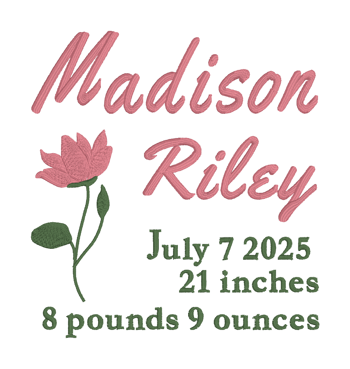 Embroidered Birth Flower Name Art