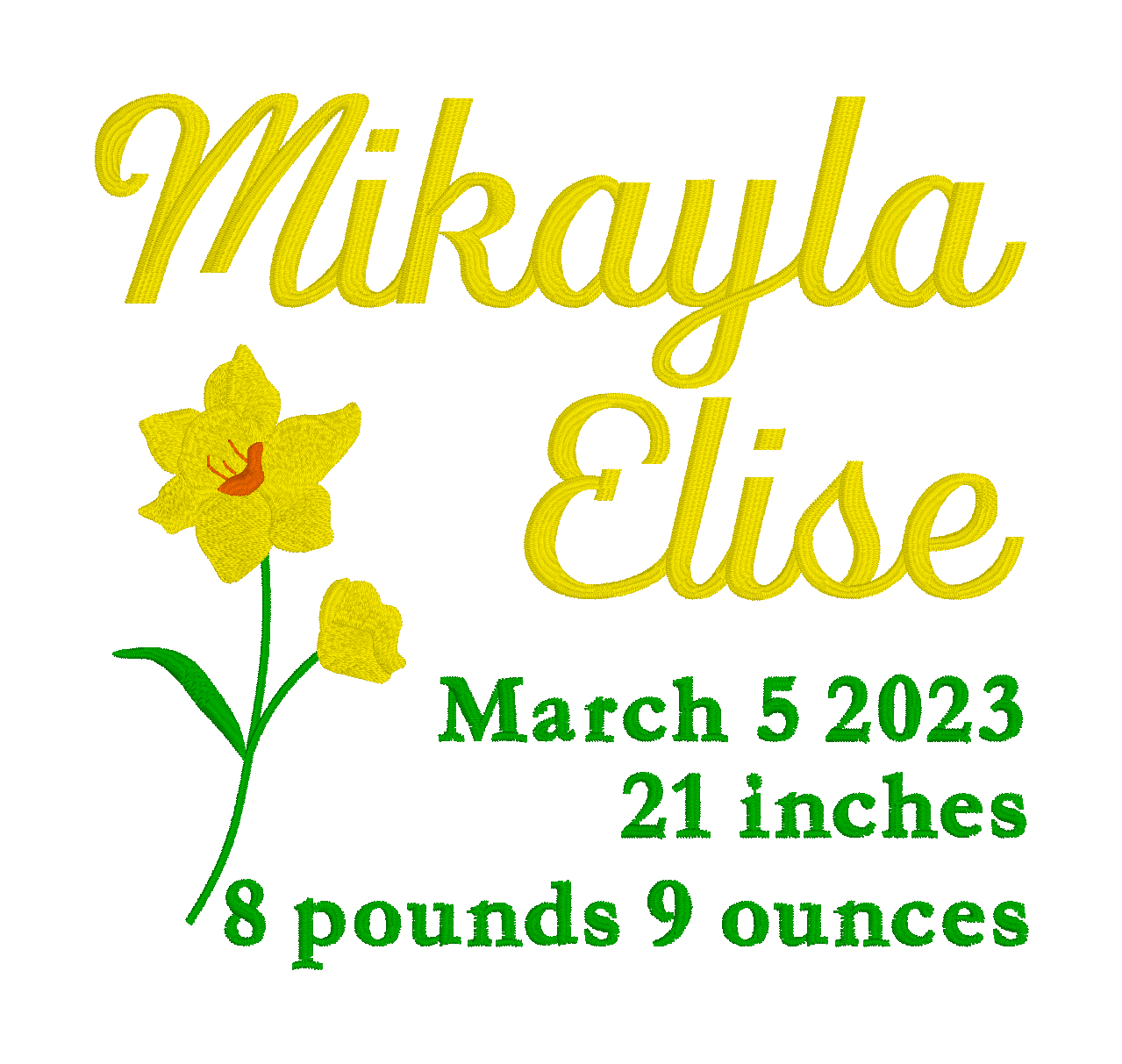 Embroidered Birth Flower Name Art