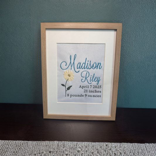 Embroidered Birth Flower Name Art