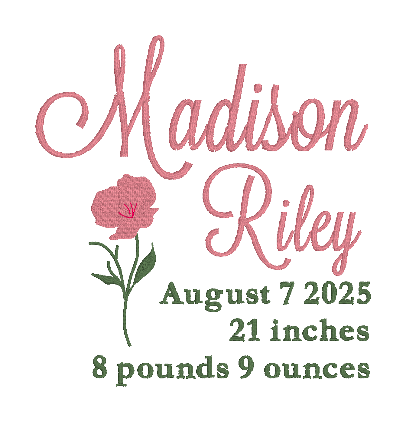 Embroidered Birth Flower Name Art