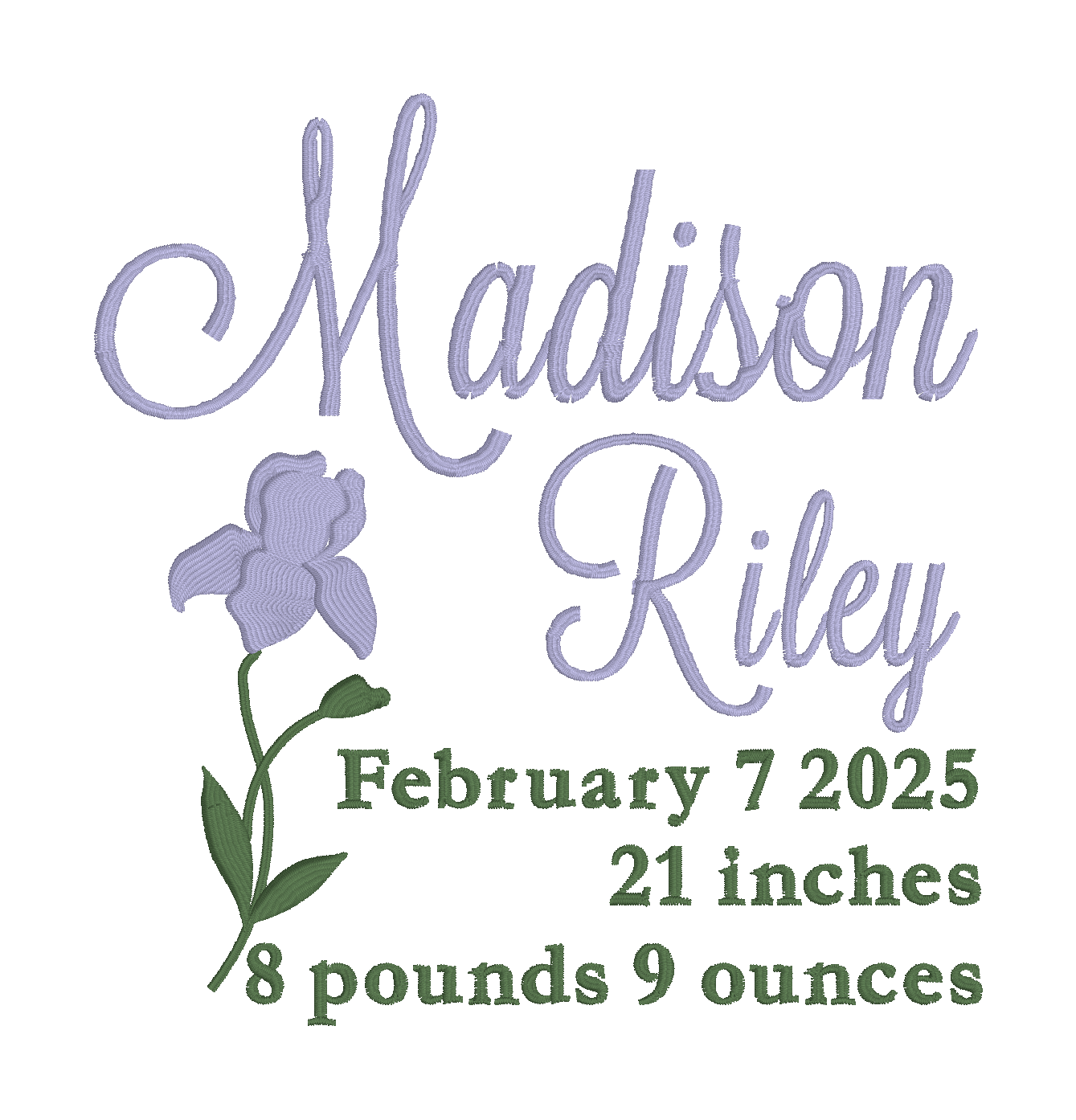 Embroidered Birth Flower Name Art