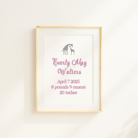 Giraffe Birth Announcement