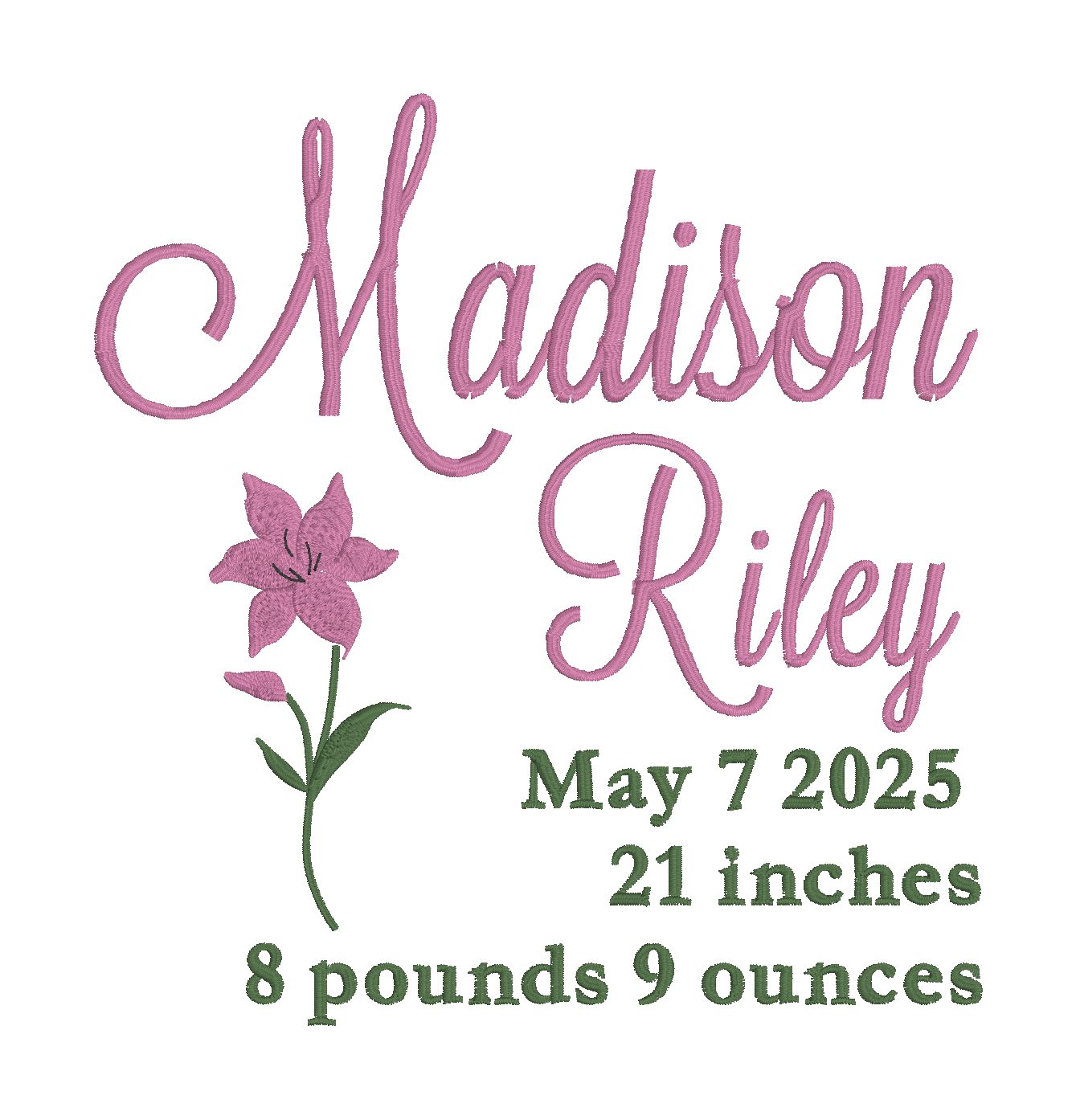 Embroidered Birth Flower Name Art