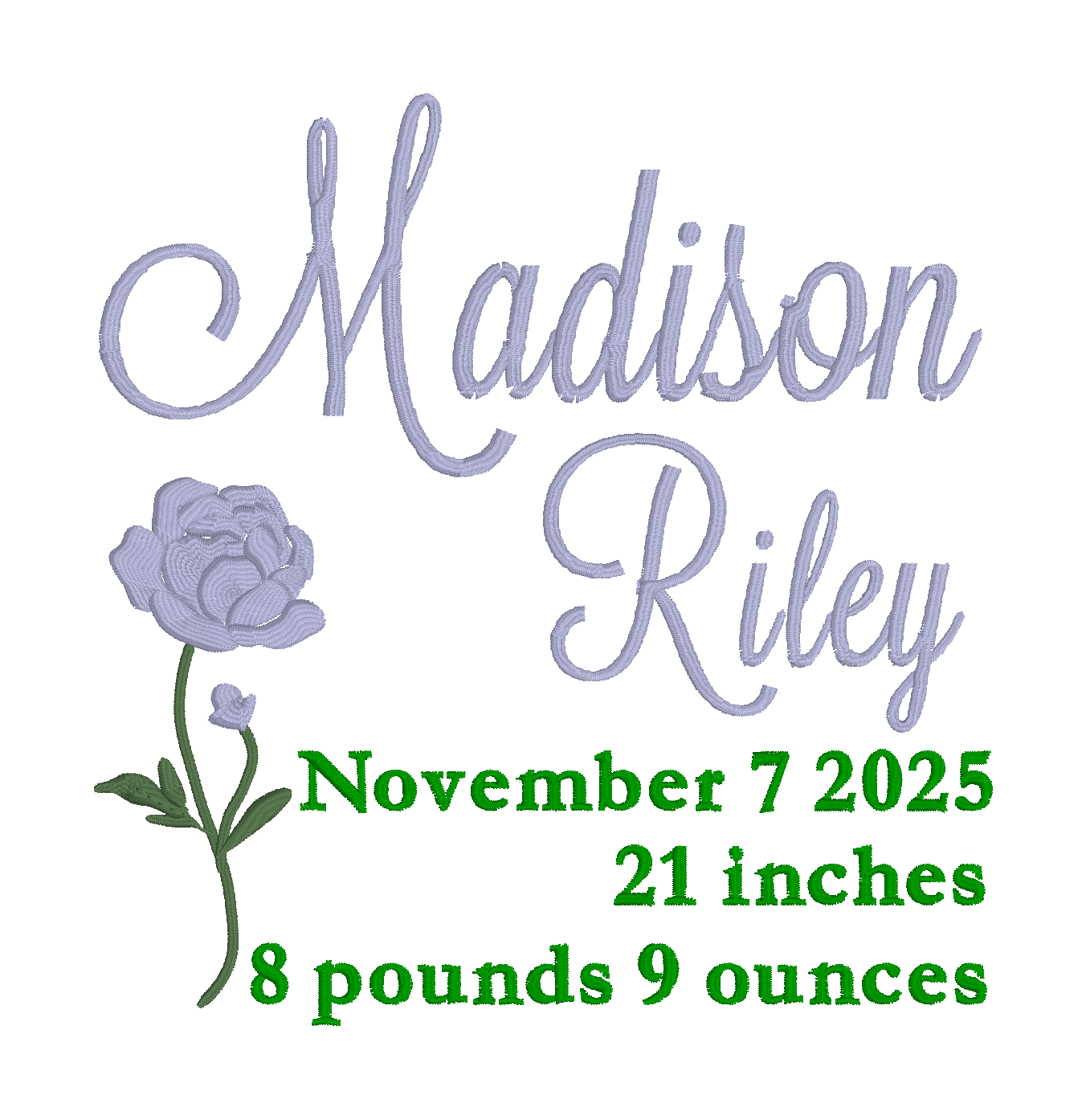 Embroidered Birth Flower Name Art
