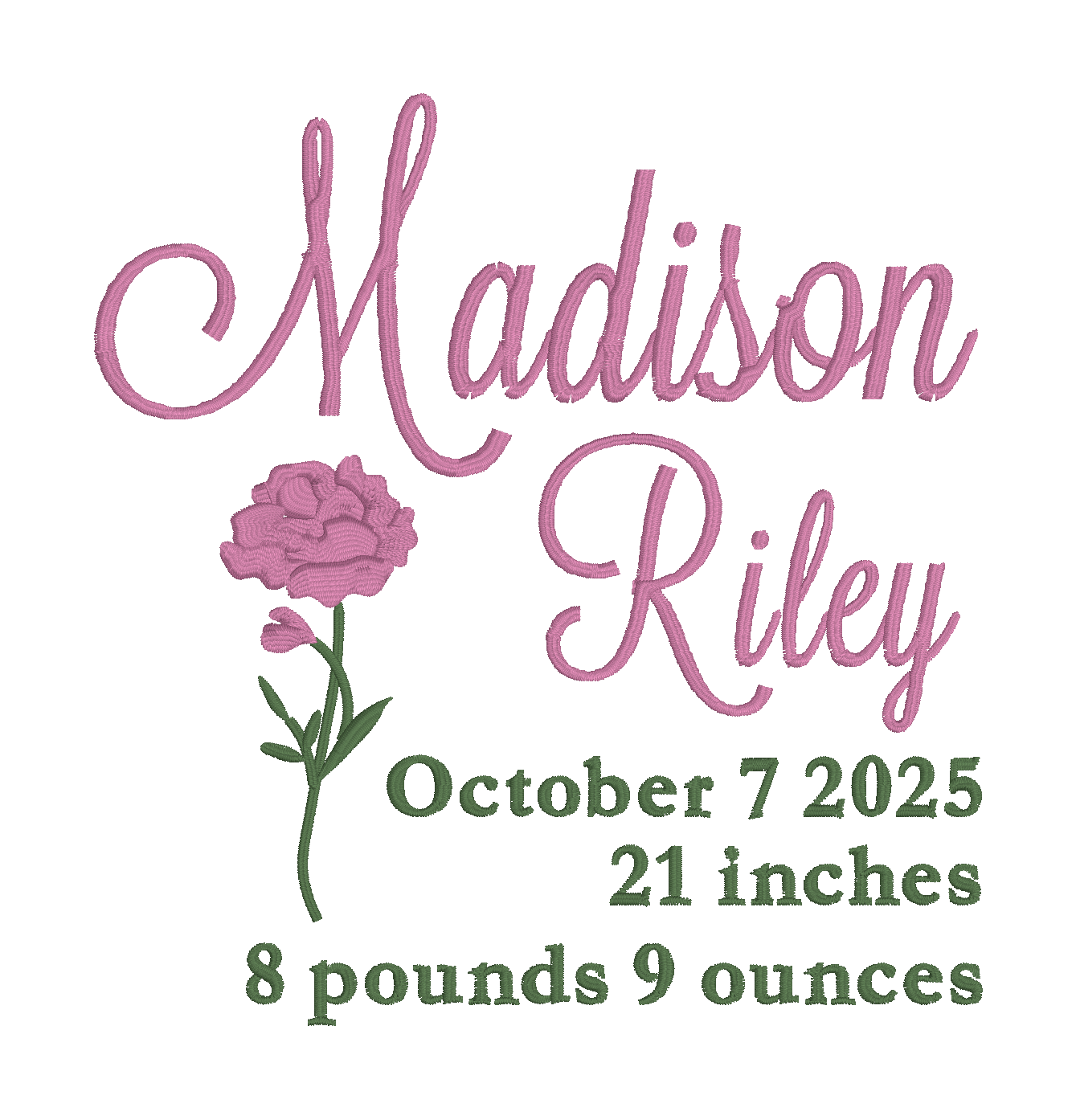 Embroidered Birth Flower Name Art