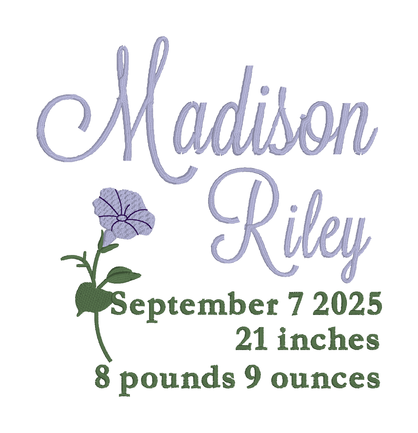 Embroidered Birth Flower Name Art